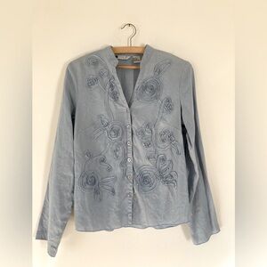 Carole Little 100% linen floral appliqué blouse size S